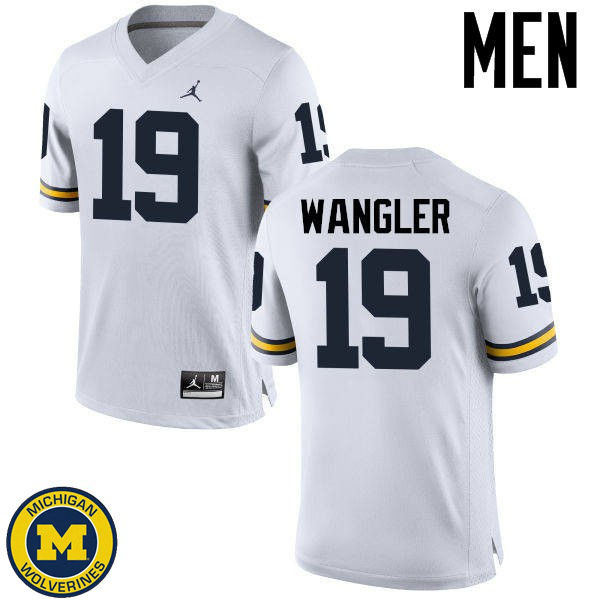 Men's Michigan Wolverines #19 Jared Wangler White NCAA Football Jersey